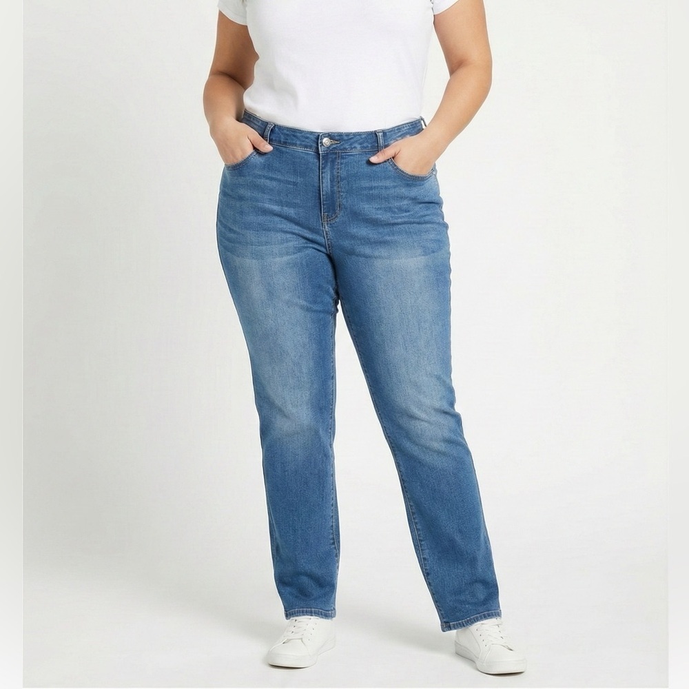 CURVE APPEAL Cotton Blend Stretch Straight Leg High Rise 5 Pocket Jeans US Sz 16